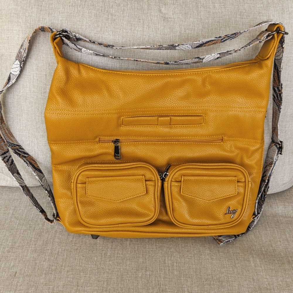 EUC Lug Zipliner VL Convertible Backpack Tote in Amber Yellow